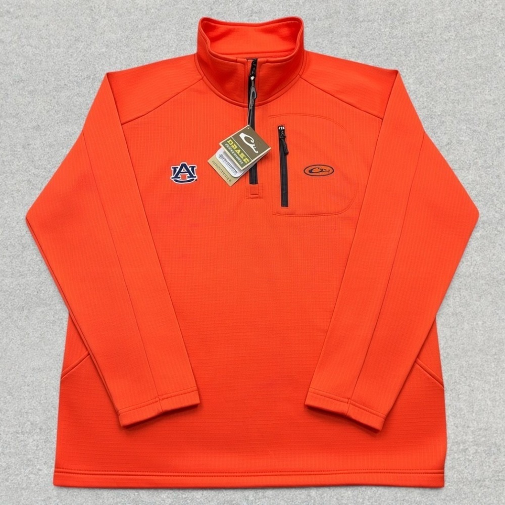 Drake Waterfowl Auburn Tigers 1/4 Zip Pullover Mens Large Orange Microfleece NWT